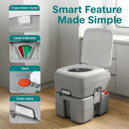 SereneLife Portable Camping Toilet - 5.2 Gallon Moonwhite Model with Detachable Waste Tank