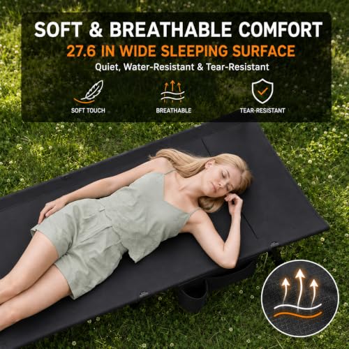 Overmont Ultralight Portable Camping Cot for Adults with Pillow Pocket - 1 Height
