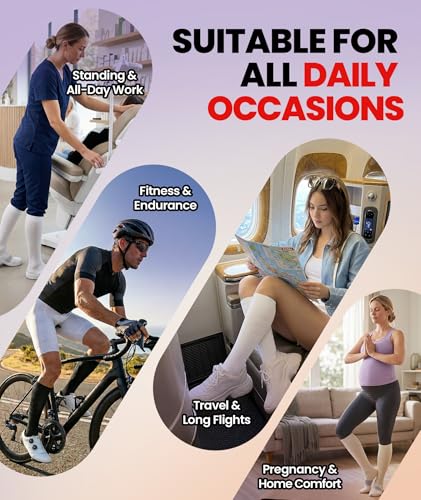 PULIOU Compression Socks for Women Men 15-20 mmHg Support Large-X-Large White