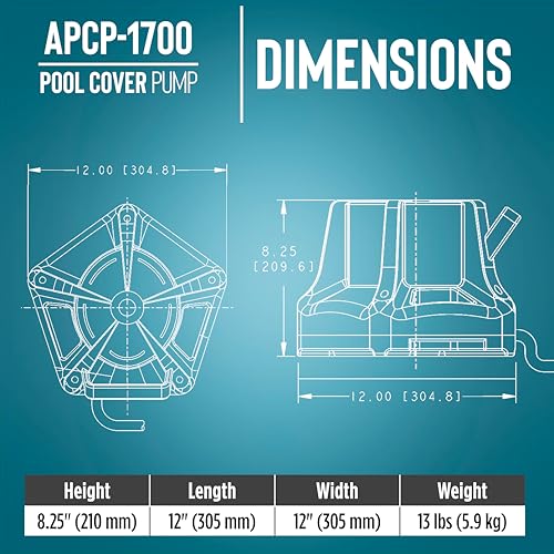 Little Giant APCP-1700 Pool Cover Pump 1/3 HP, 1745 GPH, Light Blue 1-Pack