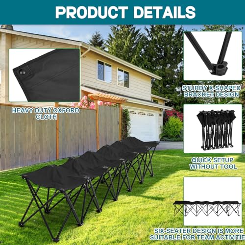 GlikCeil 6 Seats Portable Black Folding Soccer Team Bench for Sports