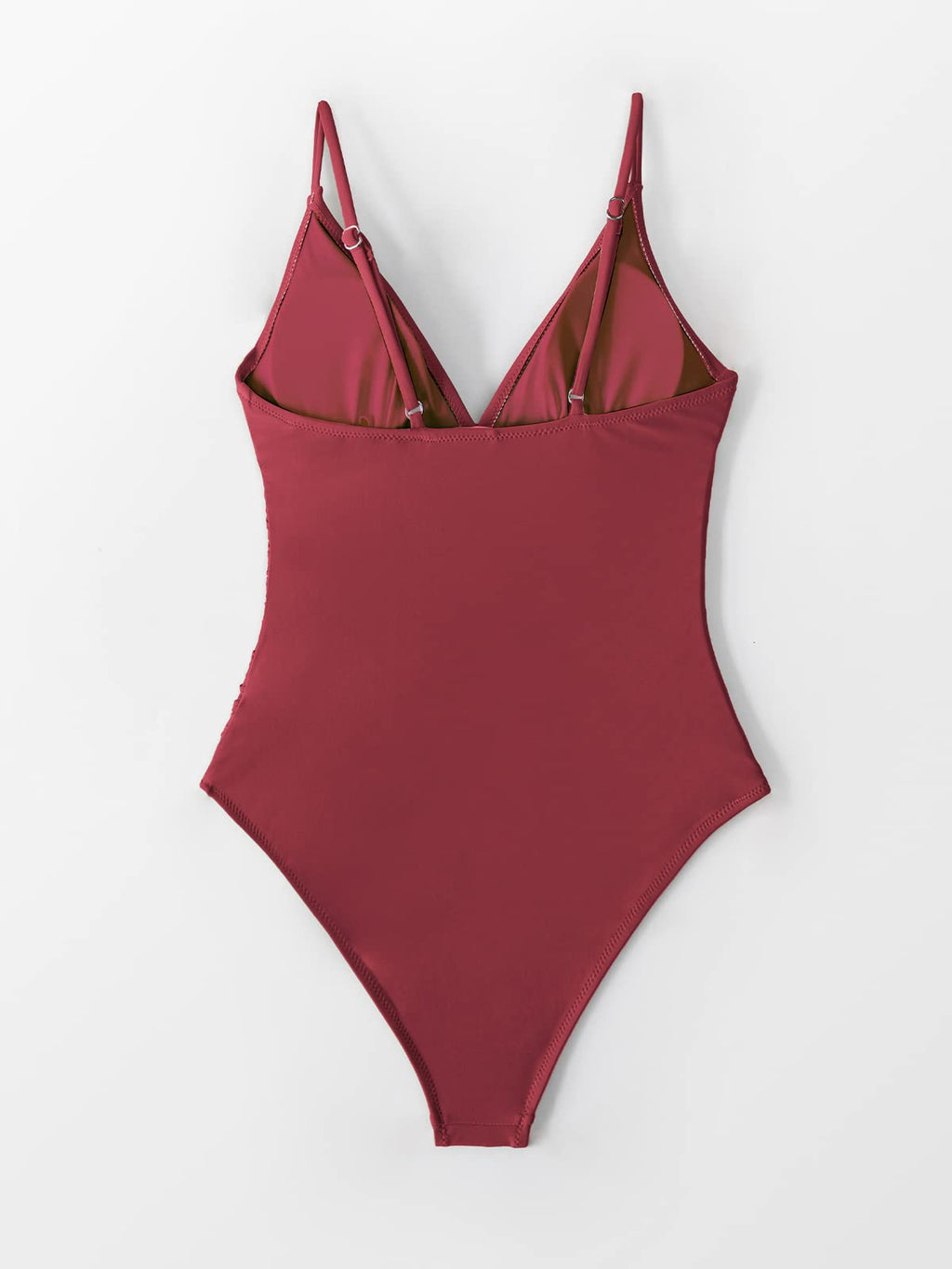 CUPSHE Women's One Piece Swimsuit Shirring Design V Neck Low Back Bathing Suit, Burgundy, L