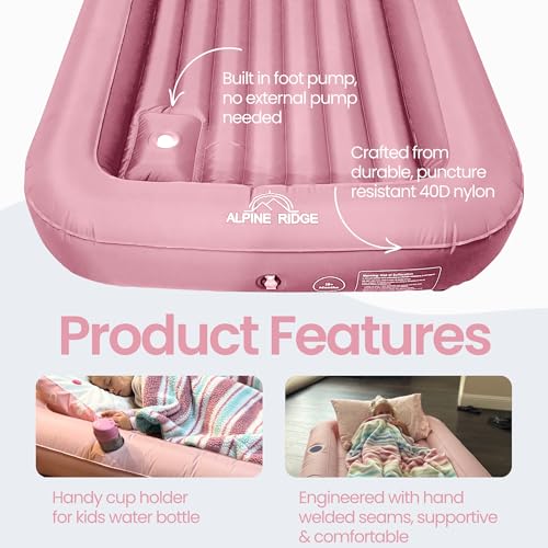 Pink Toddler Travel Bed with Safety Bumpers & Built-in Pump - Portable Kids Mattress