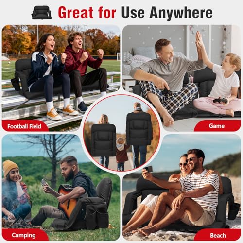 Black Suteck Stadium Seat with Back Support 23" Wide, Portable Bleacher Chair