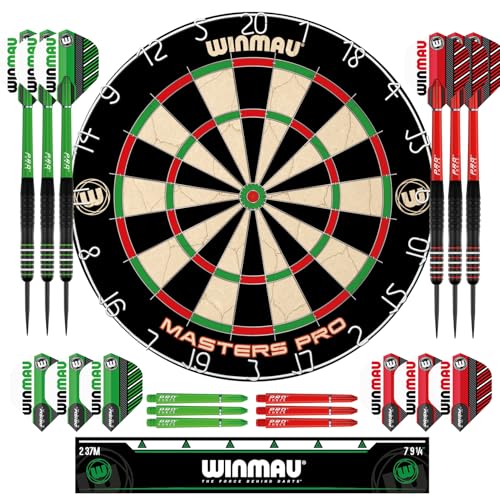 Winmau Masters Pro Dartboard Set - Complete Cabinet with Steel Tip Darts & Self-Healing Sisal Board