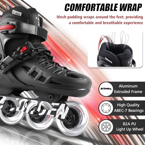 Kids & Adult Adjustable Inline Skates with Light-Up Wheels - XL Youth & Adult (8-11 US) Red JC Jorden