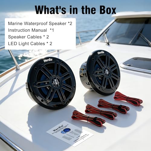 Herdio 8 Inch 450W Marine Coaxial Speakers with Blue LED Light - Black (Pair)