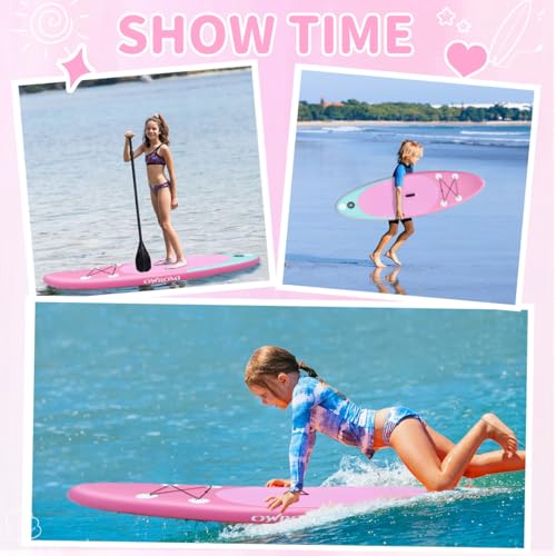 Kids Inflatable Stand Up Paddle Board with Accessories - 7'10" Pink & Green