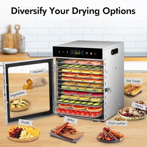 12-Tray Food Dehydrator with Digital Control, 1000W, Quiet Stainless Steel