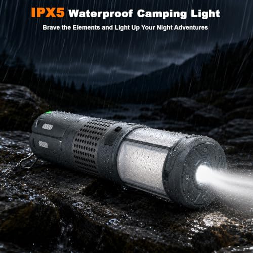 LUXMO PREMIUM Gray Rechargeable Camping Lantern with RGB, Magnetic Base & 12000mAh Power Bank