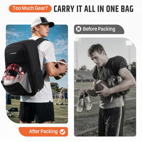 AUROTIER Football Equipment Backpack Bag - Large Gear Bag for Pads & Helmet