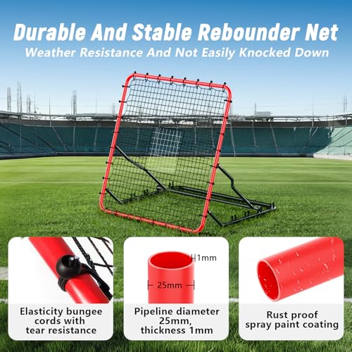 Red 4x4.5FT Baseball Rebounder Net with Adjustable Angles and Bungee Cords