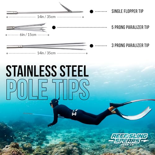 Hawaiian Sling Fishing Spear Set - 72 Inch Fiberglass Pole with 3 Prong Tips & Travel Bag