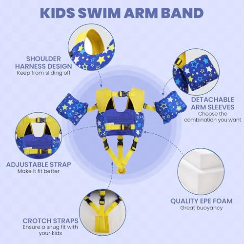 Zeraty 3-in-1 Toddler Kids Swim Vest Pool Floaties - Blue Star, Medium