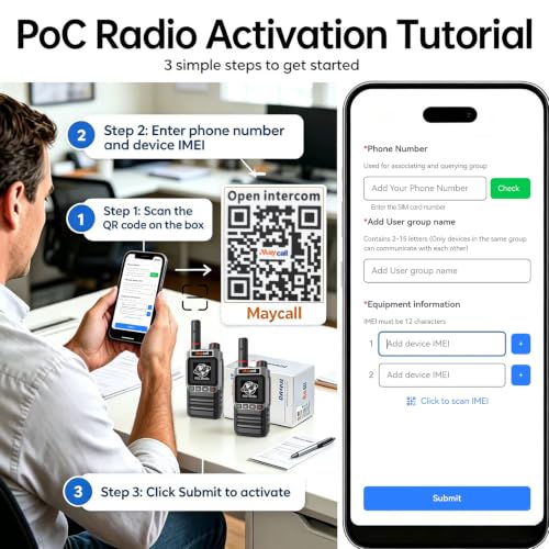 Maycall Black Small 4G Walkie Talkies with Unlimited Nationwide Range, PoC Radio