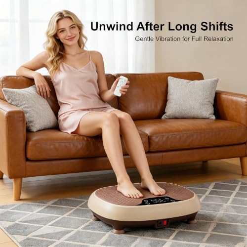 LEERCON Beige Vibration Plate Exercise Machine for Lymphatic Drainage, 330lbs Capacity
