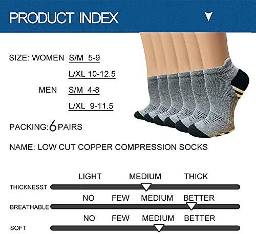 Sooverki Copper Compression Socks for Men & Women 6 Pairs No Show Large-X-Large - Circulation & Arch Support