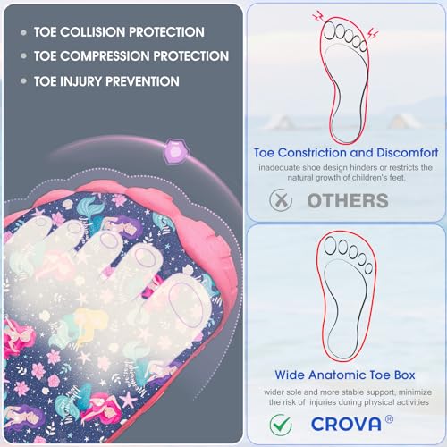 Kids Water Shoes with Built-in Heel Grip - Toddler Boy Girl Wide Toe Box, Little Kid Mermaid Variation
