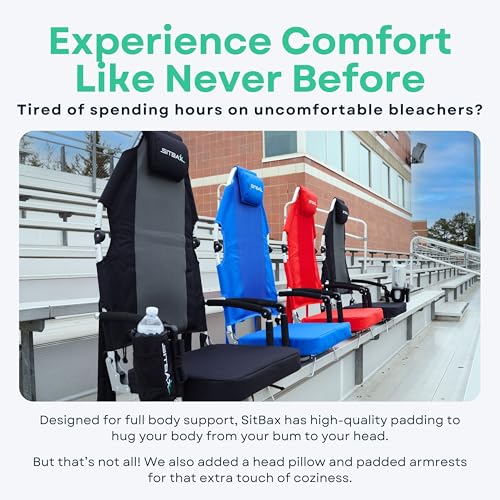 SitBax Black Padded Bleacher Seat with Recline & 360° Swivel - Portable Stadium Chair