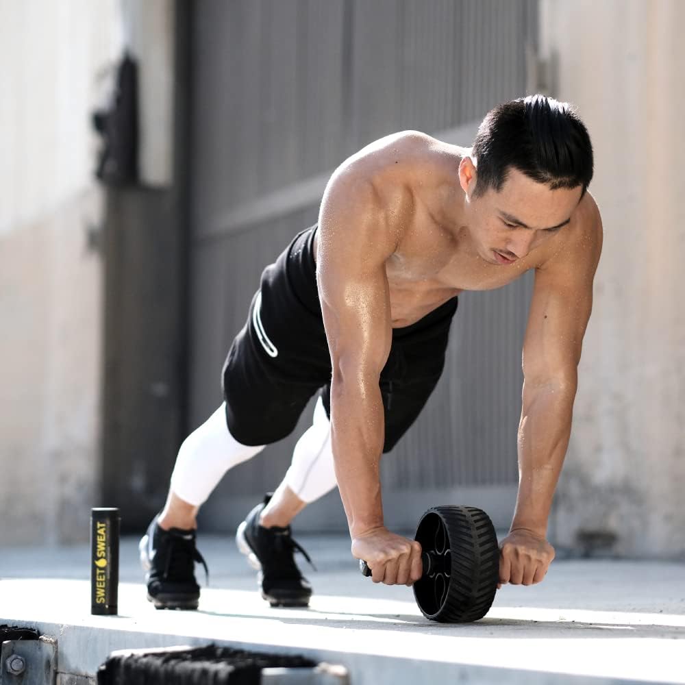 Sports Research Ab Wheel Roller - Sturdy 3" Wheel with Knee Pad for Core Workouts at Home or Gym