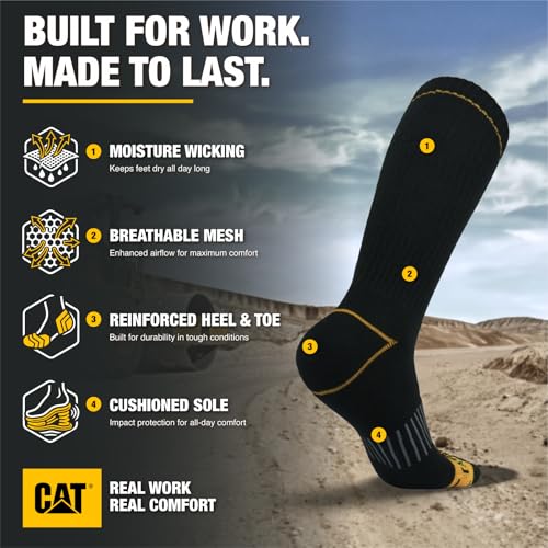 CAT Mens 6-Pack Half Cushioned Crew Socks - Large Black