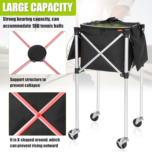 Foldable Tennis Ball Cart with Large Capacity & Lightweight Aluminum