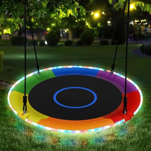 Rainbow 40-Inch Saucer Tree Swing with LED Lights, Heavy Duty 700LBS