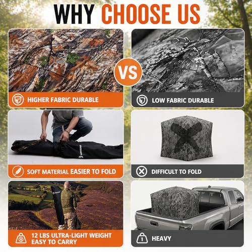 FUNHORUN 2-3 Person 360° See Through Ground Hunting Blind Pop Up Camouflage Shelter