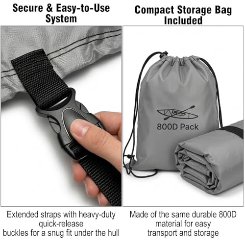 800D Heavy-Duty Waterproof Kayak Cover 11.6-13ft for Outdoor Storage
