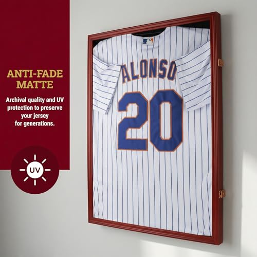 Pro Collector's Jersey Display Case Shadow Box with 98% UV Protection - Mahogany Finish Frame