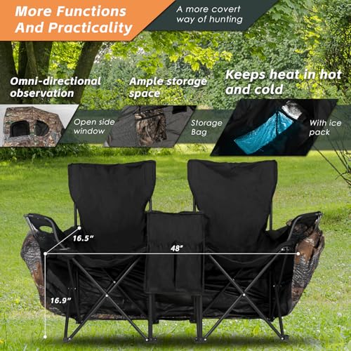 FUNHORUN Hunting Chair Blind for 2 Persons See-Through Camouflage Ground Blind