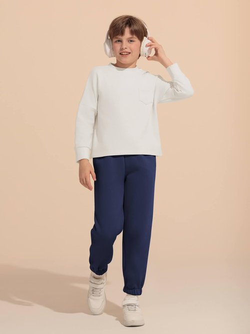 Haloumoning Boys Fleece Sweatpants Kids Elastic Waist Casual Joggers Active Athletic Pants with Pockets 5-14Y Navy