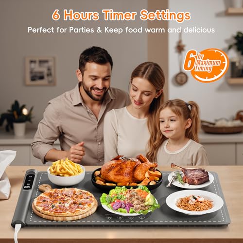 XL Large Food Warming Mat 23x15 in Graphene Technology, 6 Temp Modes, Gray