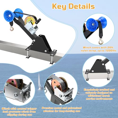 Adjustable Boat Trailer Winch Stand with 1200lbs Winch & Roller - With Winch