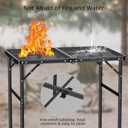 Portable Grill Table 35 Inch x 21.65 Inch with 2 Adjustable Heights - Durable Aluminum Frame, Heat-Resistant Mesh Top, Easy Carry
