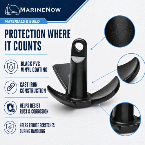 18 lb Vinyl-Coated Cast Iron River Anchor for Freshwater Boats - Durable & Tangle-Free