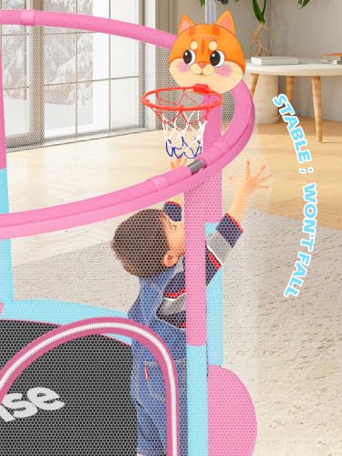 Kids Indoor & Outdoor Trampoline 55 Inch with Safety Enclosure Pink/Blue - 6-in-1 Play Set