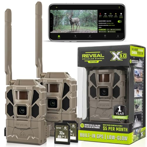 2 Pack Tactacam Reveal X 3.0 Cellular Trail Cameras with 32GB SD Cards