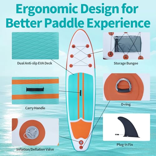 Inflatable Stand Up Paddle Board with Accessories - 10'4" Adult & Youth Water Sport Board