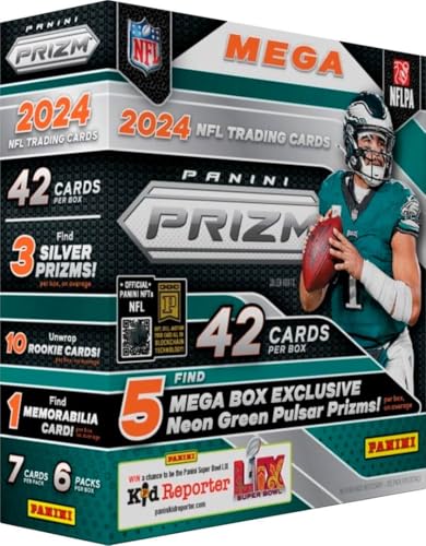 2024 Prizm Football Mega Box Neon Green Pulsar 42 Card Set with Rookie Cards
