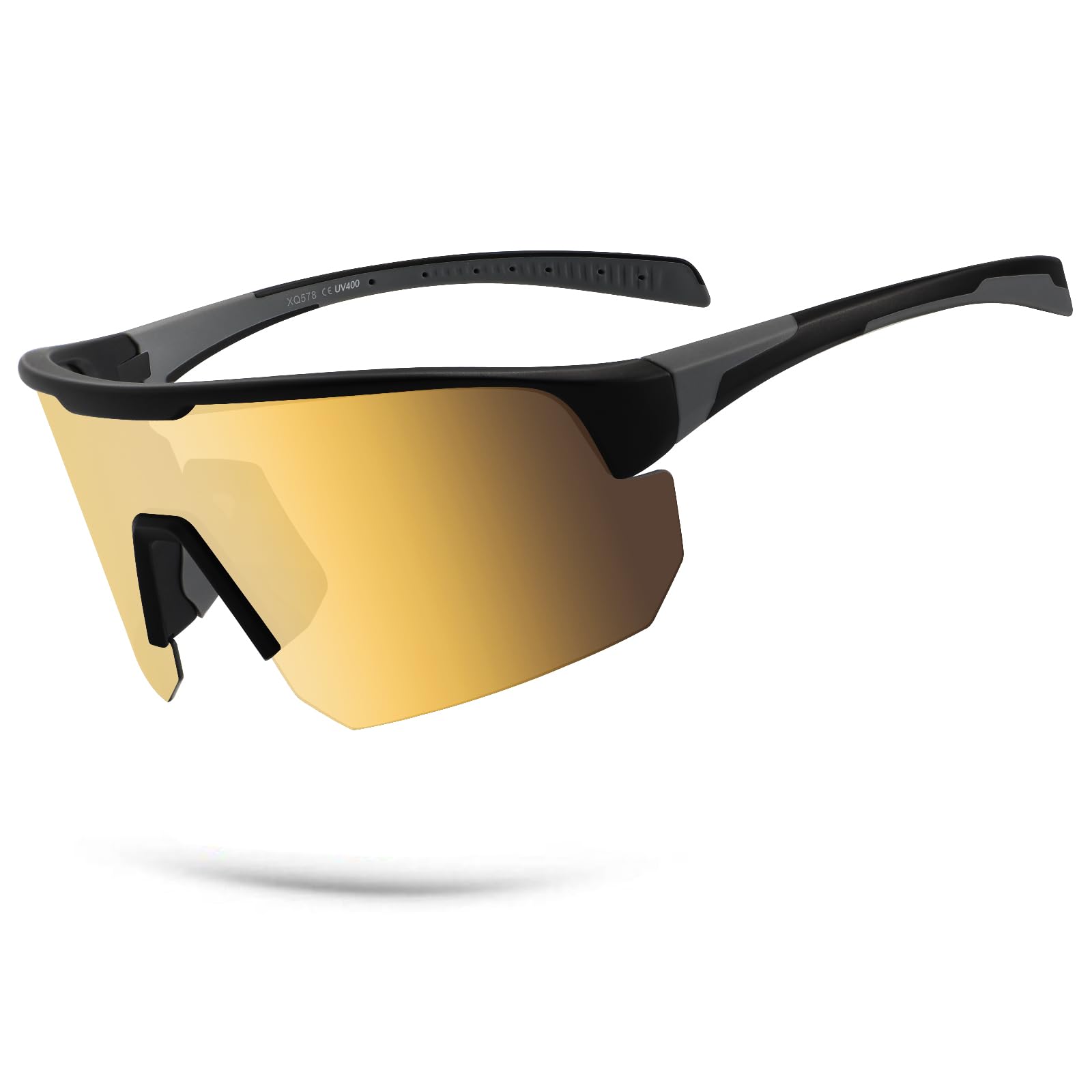 BangLong Lightweight Polarized Sports Sunglasses for Men Women, UV400 Protection Wrap-Around Sunglasses for Running Cycling Baseball Fishing, Gold