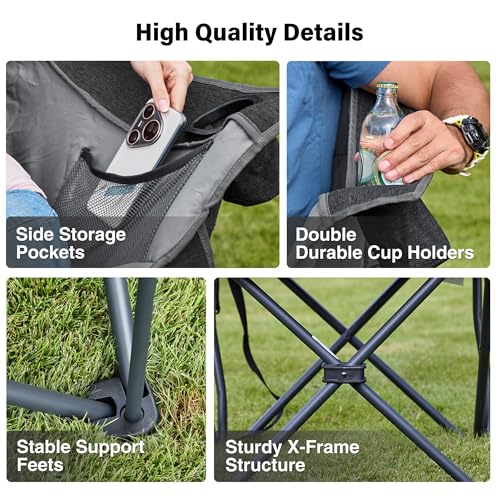 Oversized Camping Chair with Cup Holder 500LBS - Black, 1PC