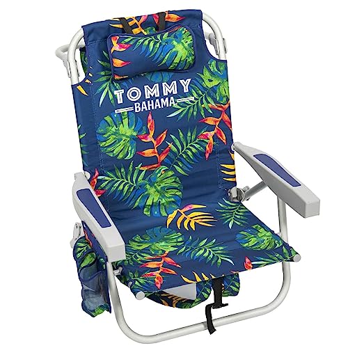 Tommy Bahama 5-Position Beach Chair with Fold Flat Aluminum Frame - Green Leaves