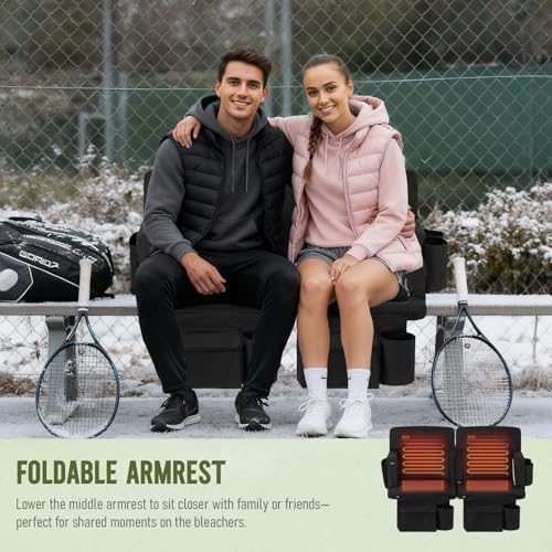 20.5 Inch Heated Stadium Seats 2 Pack with Back Support & Dual-Zone Heat - Portable Bleacher Chairs
