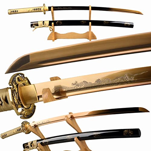 Handmade Gold Dragon Katana Sword - Japanese Samurai Full Tang Sharp Blade
