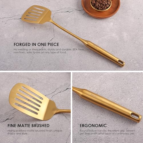 Standcn 15-Inch Gold Stainless Steel Kitchen Utensil Set of 9 – 9-Piece Cooking Tools