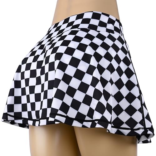 Women's Checked High Waist Tennis Skirt with Shorts Pockets - Small Variation