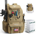 Piscifun Khaki Fishing Tackle Backpack 52L with Rod Holders & 4 Boxes