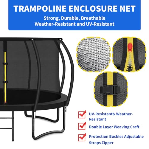 14FT Trampoline Safety Net for 8 Curved Poles - Pumpkin Top Ring Enclosure