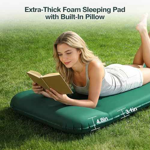 Ultra-Thick Memory Foam Camping Sleeping Pad with Self-Inflating Technology and Pillow